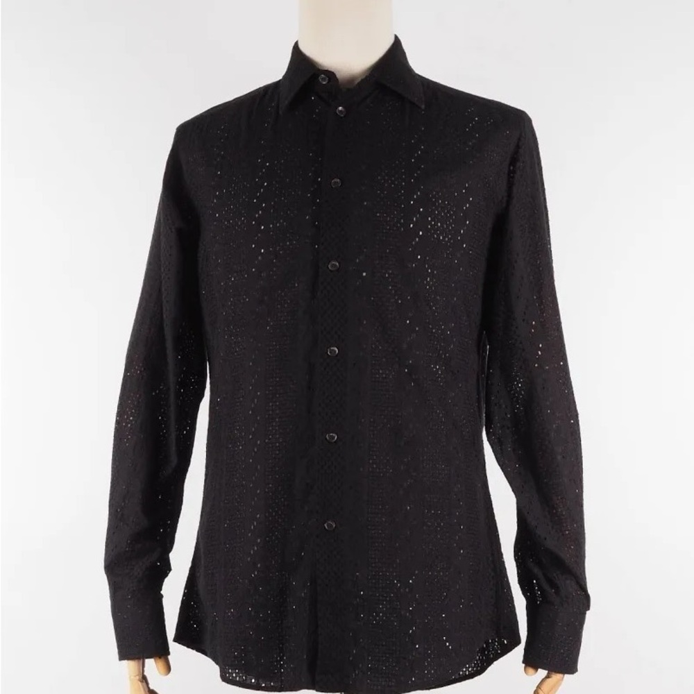Versace Black Textured Long-Sleeve Dress Shirt
